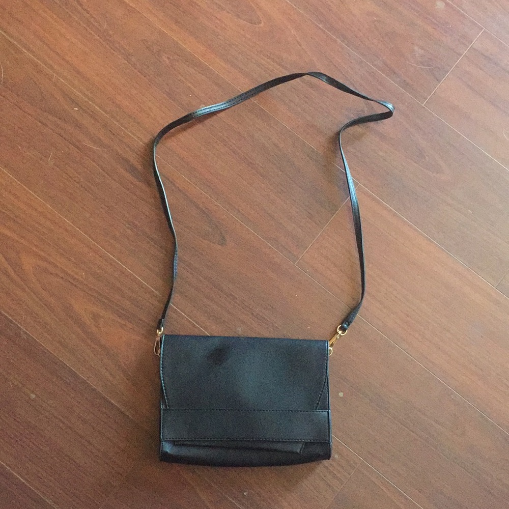Black faux leather crossbody bag